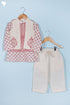 Cotton Boys Kurta Pajama Set With Vest In Block Print